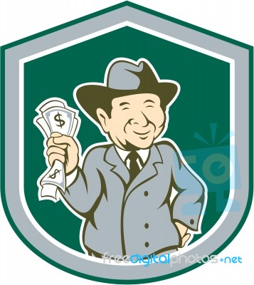 Businessman Rich Man Money Shield Cartoon Stock Image