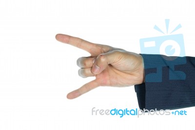 Businessman Rock Finger Sign Isolated On White Background Stock Photo