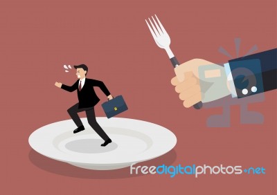 Businessman Run Away From Big Hungry Man Stock Image