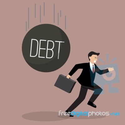 Businessman Run Away From Heavy Debt Stock Image