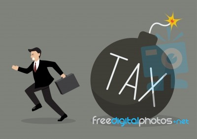 Businessman Run Away From Tax Bomb Stock Image