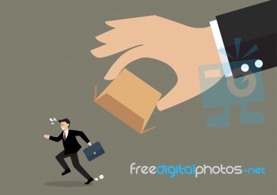 Businessman Running Away From Cardboard Box Stock Image