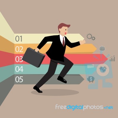 Businessman Running With Arrows Infographic Stock Image