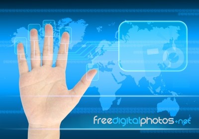 Businessman Scanning Of Finger Stock Photo