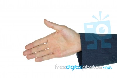 Businessman Show Handshake Gesture Isolated On White Background Stock Photo