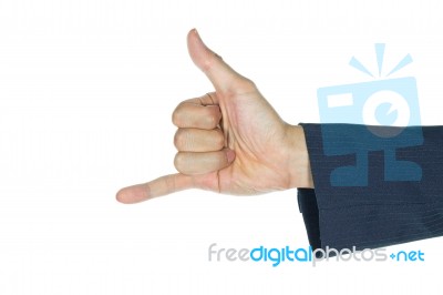 Businessman Show Thumb And Little Finger Or Horn Sign Stock Photo