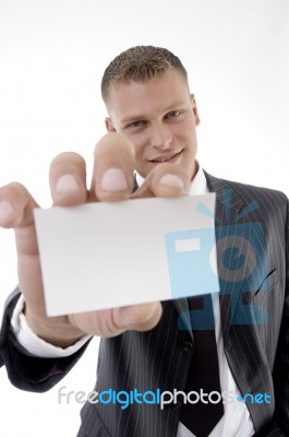 Businessman Showing Card Stock Photo