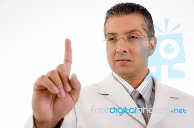 Businessman Showing Pointing Up Stock Photo