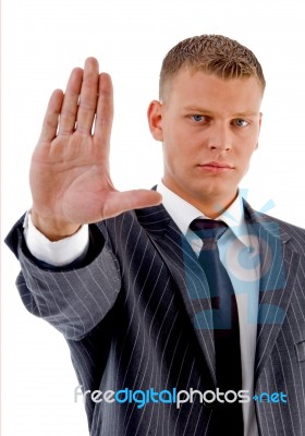 Businessman Showing Stop Gesture Stock Photo