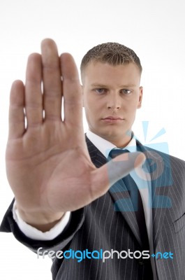 Businessman Showing Stop Gesture Stock Photo