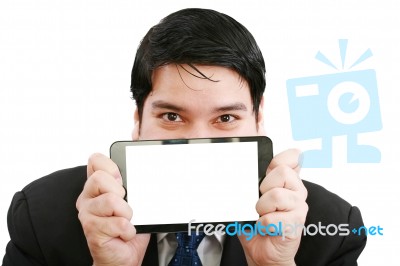 Businessman Showing Touch Pad Pc Stock Photo