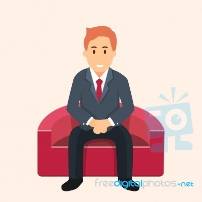 Businessman Sitting On Sofa Waiting- Flat Design Stock Image