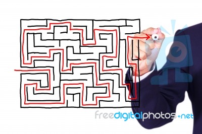 Businessman Sketch On White Board Stock Photo