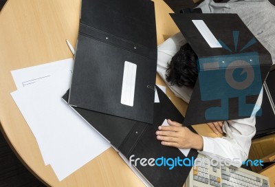 Businessman Sleep During Working Stock Photo