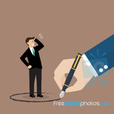 Businessman Stand Inside A Circle Painted By Big Boss Stock Image