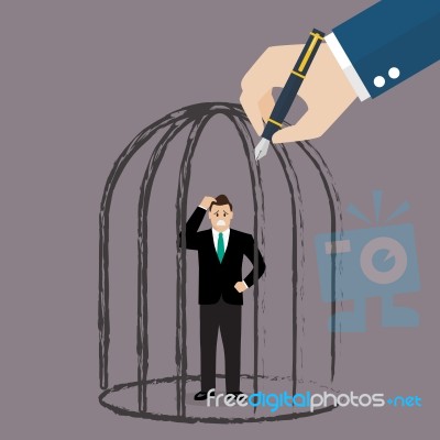 Businessman Standing In A Hand Drawn Cage Stock Image