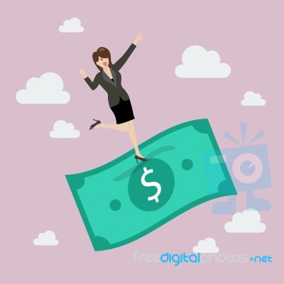 Businessman Standing On A Flying Money Stock Image