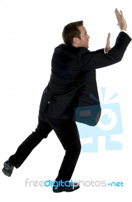 Businessman Standing On One Steps Stock Photo