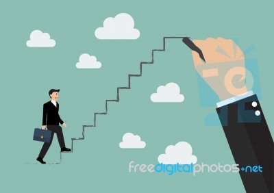 Businessman Stepping Up On Drawing Stair Stock Image