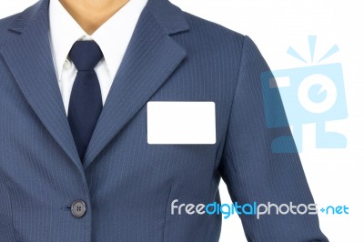 Businessman Stick Business Card At Chest Stock Photo