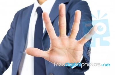 Businessman Stop Sign Hand Gesture Isolated On White Background Stock Photo