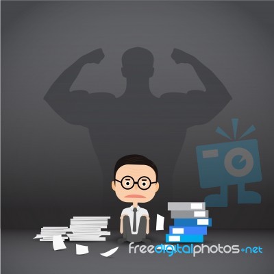 Businessman Stress Hard Work, With Shadow Man Strong Background Stock Image