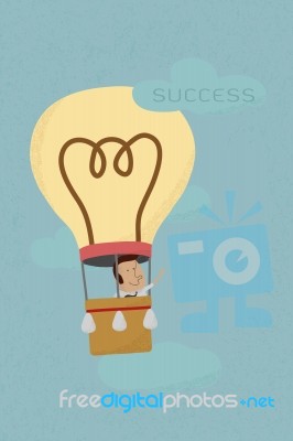 Businessman Success From His Own Balloon Idea Stock Image