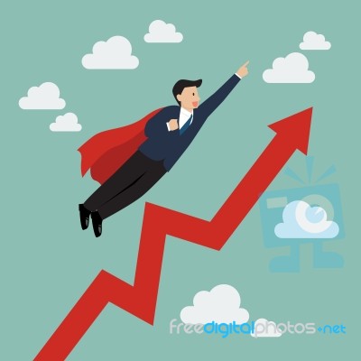 Businessman Super Hero With Growing Graph Stock Image