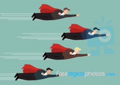 Businessman Superhero Fly Competition Stock Image