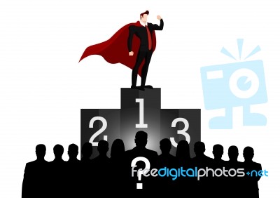 Businessman Superhero Over City Background Stock Image