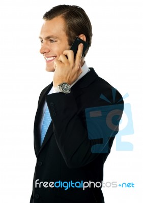 Businessman Taking Over Mobile Stock Photo