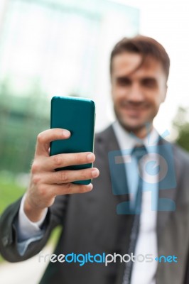 Businessman Taking Selfie Stock Photo