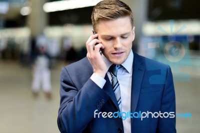 Businessman Talking On Phone Outdoors Stock Photo