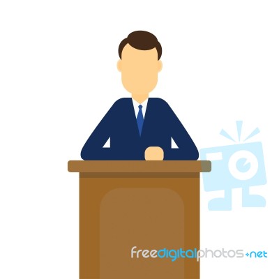 Businessman Talking On Podium. Flat  Illustration Stock Image