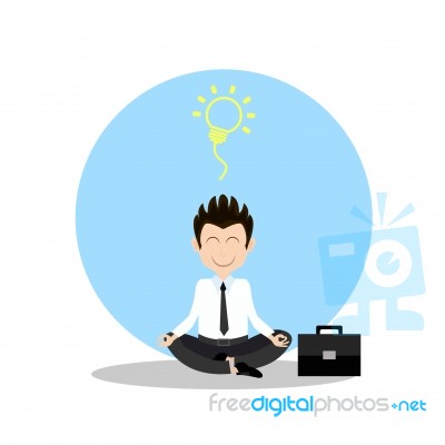 Businessman Thinking During Meditation, Cartoon Flat Background Stock Image