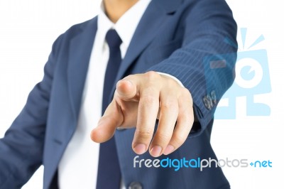 Businessman Touching Screen Or Pushing Button Stock Photo