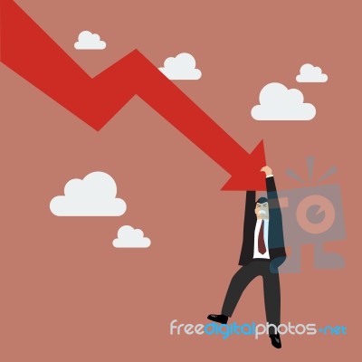 Businessman Try Hard To Hold On Falling Graph Down Stock Image