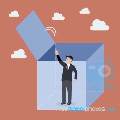 Businessman Try To Get Out Of The Box Stock Image