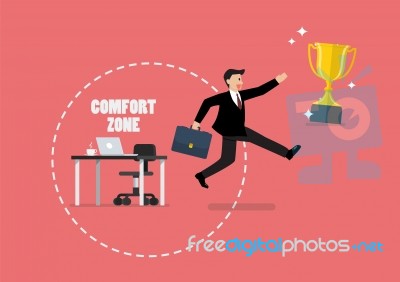 Businessman Trying To Break Out Of His Comfort Zone To Success Stock Image