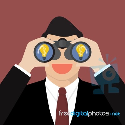 Businessman Use Binoculars Looking For Business Idea Stock Image