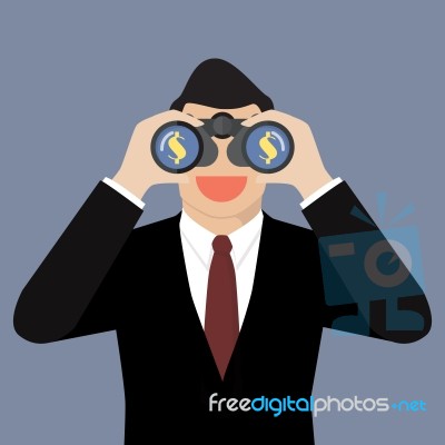 Businessman Use Binoculars Looking For Money Stock Image