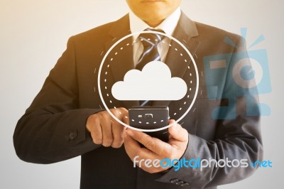 Businessman Using Smart Phone Connect To Cloud Network  Stock Photo