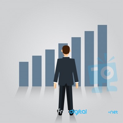 Businessman Watching Growth Graph- Flat Design Stock Image