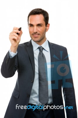 Businessman With A Black Marker Writing Stock Photo