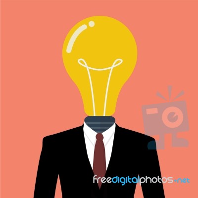 Businessman With A Light Bulb Instead Of Head Stock Image