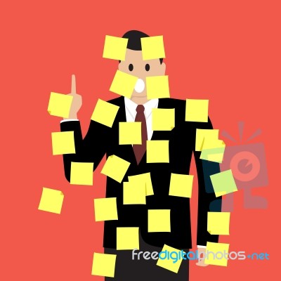 Businessman With A Lot Of Sticky Notes Stock Image