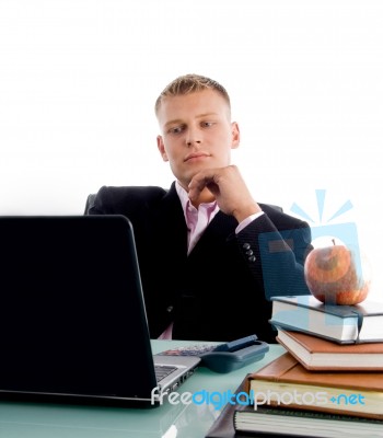 businessman With Apple And laptop Stock Photo