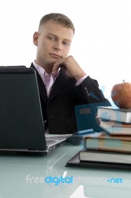 businessman With Apple And laptop Stock Photo