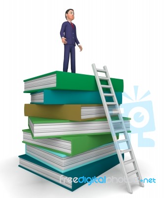 Businessman With Books Indicates Studying Answer And Ladders Stock Image