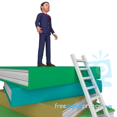 Businessman With Books Means University Learned And Prevail Stock Image